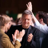 Wiesbaden, RheinMainCongress Center, 17.11.2024, 50. Ordentliche Bundesdelegiertenkonferenz Bündnis 90/Die Grünen. Die Gruenen Franziska Brantner, Robert Habeck (mi) und Felix Banaszak.