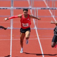 Goldenes Oval 2025 am 01.06.2025 im Heinz-Steyer-Stadion, Dresden. 110m Hürden, Rasheem Brown (CAY), Manuel Mordi (GER), Lafranz Campbell (JAM)