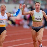 Goldenes Oval 2025 am 01.06.2025 im Heinz-Steyer-Stadion, Dresden. 100m Frauen, v.l. Lisa Mayer, Alexandra Burghardt (GER)